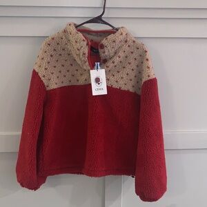 Cider Red and Tan Fleece Two Tone Patchy Sweater